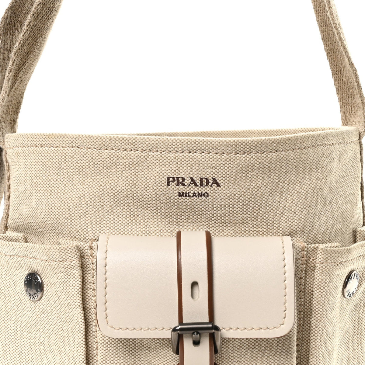 Canvas Calfskin Mini Route Bucket Bag Naturale