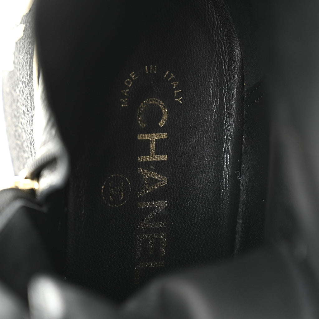 Shiny Crumpled Lambskin Lace Up Combat Boots 37 Black