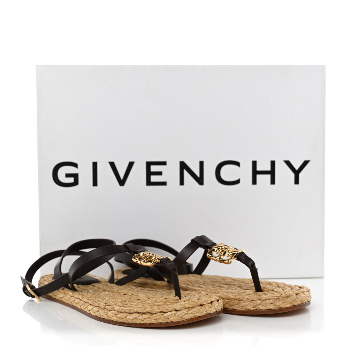 Calfskin Raffia 4G Liquid Espadrille Sandals 35 Ebony Natural