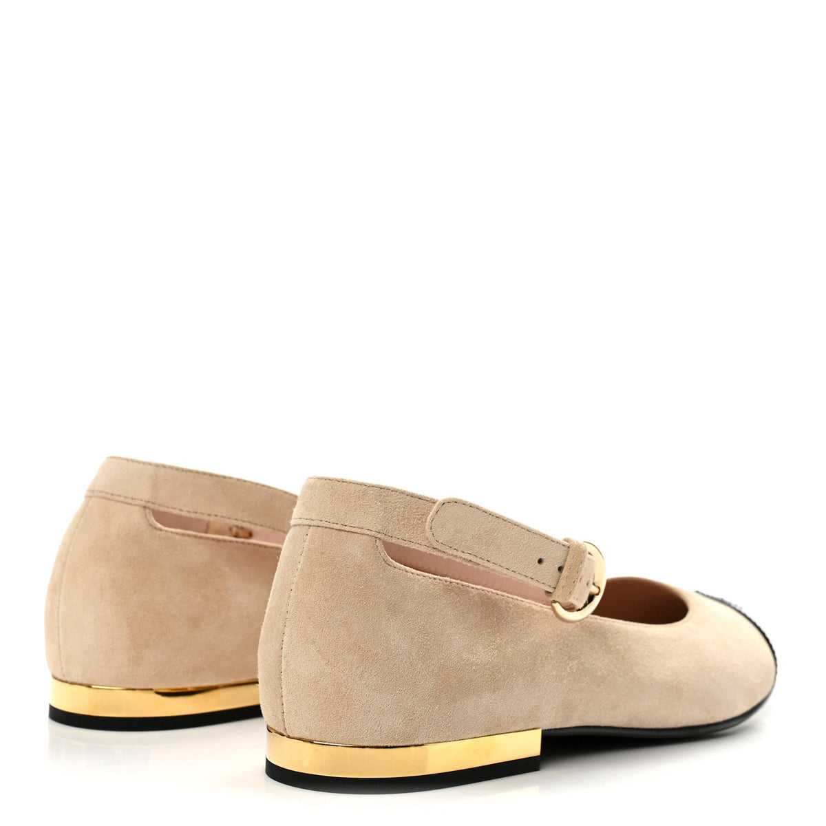 Suede Patent Cap Toe CC Mary Jane Flats 36.5 Light Pink Black
