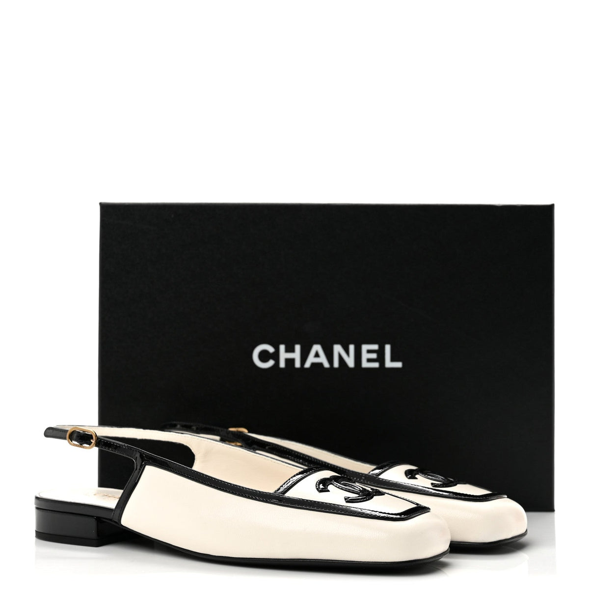 Lambskin Patent Calfskin CC Slingback Sandals 37 White Black