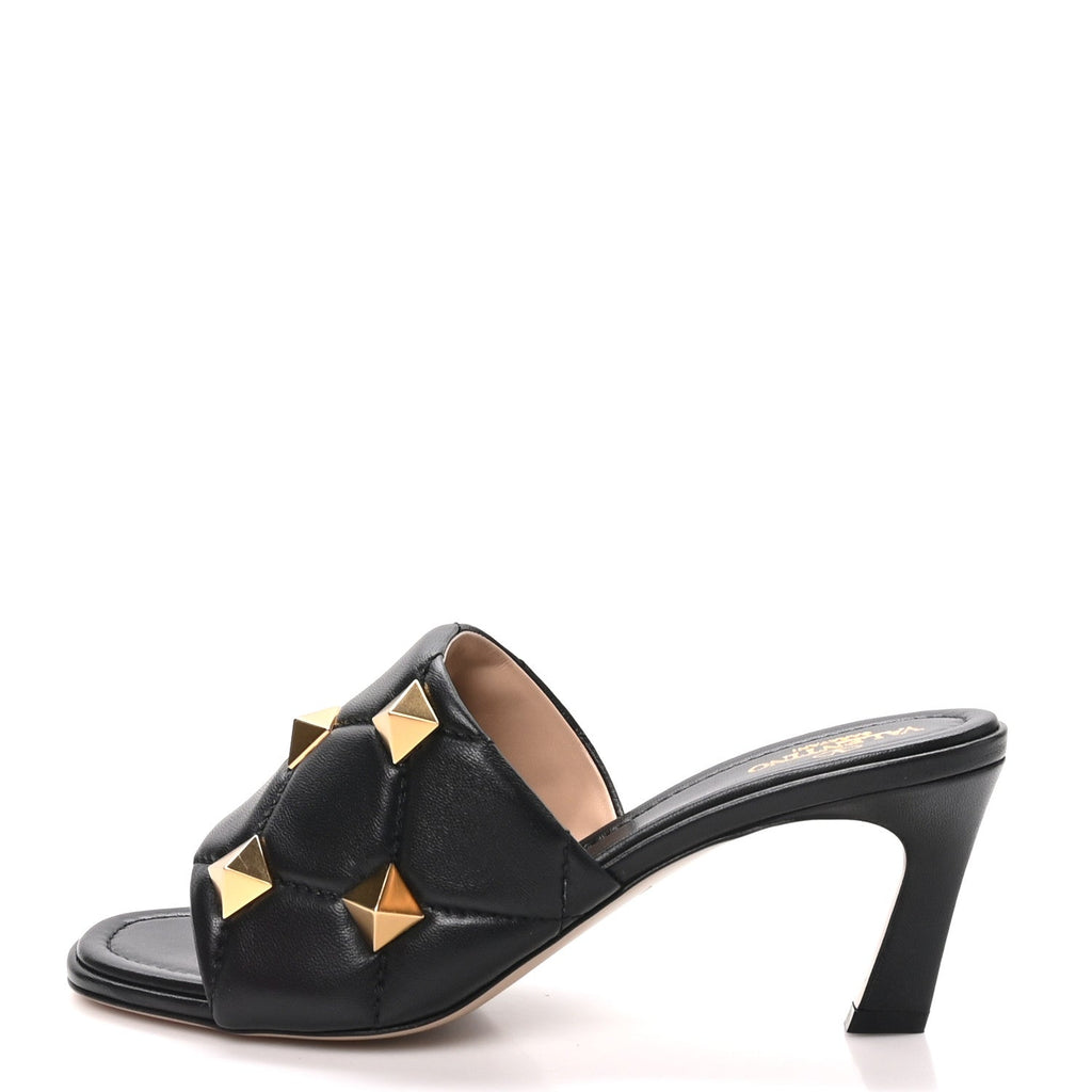Nappa Quilted Roman Stud 65mm Slide Sandals 39 Black