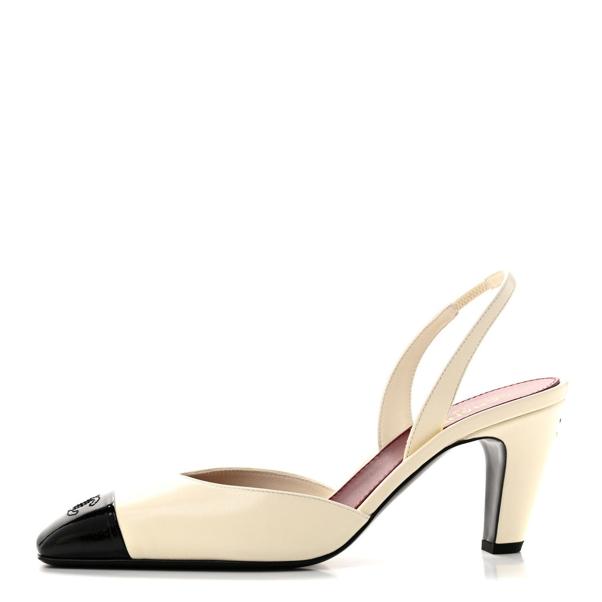 Lambskin Patent Calfskin Cap Toe CC Slingback Pumps 41 Ivory Black