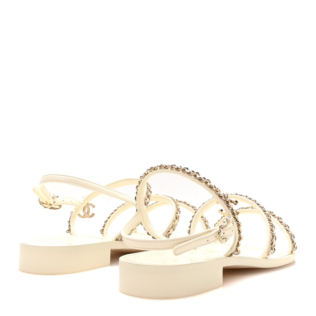 Lambskin CC Chain Flat Sandals 40 Ivory