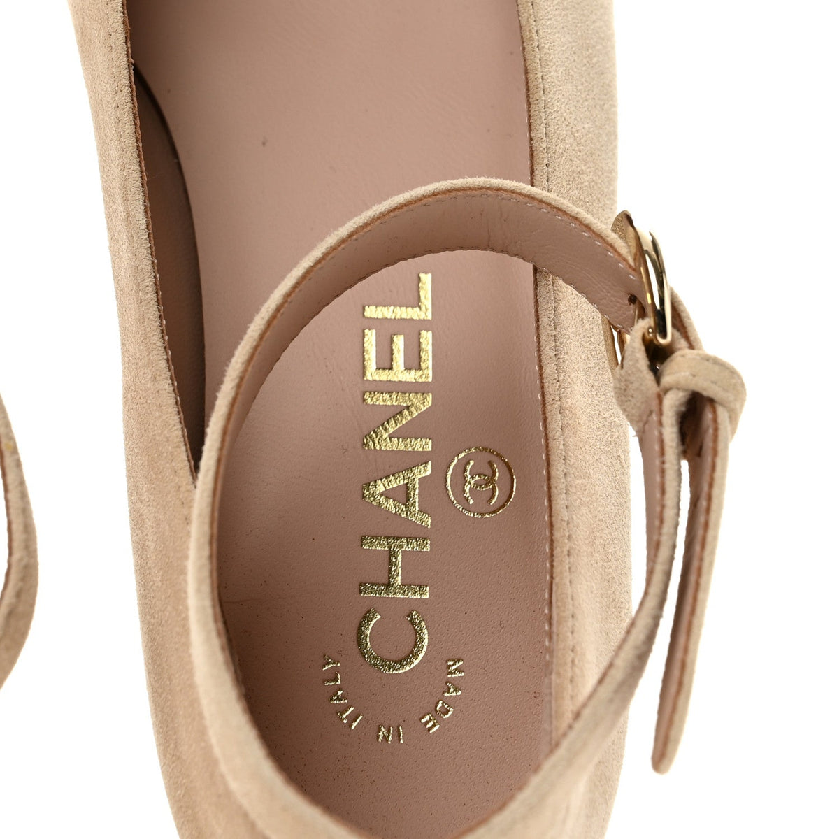 Suede Patent Cap Toe CC Mary Jane Flats 36.5 Light Pink Black
