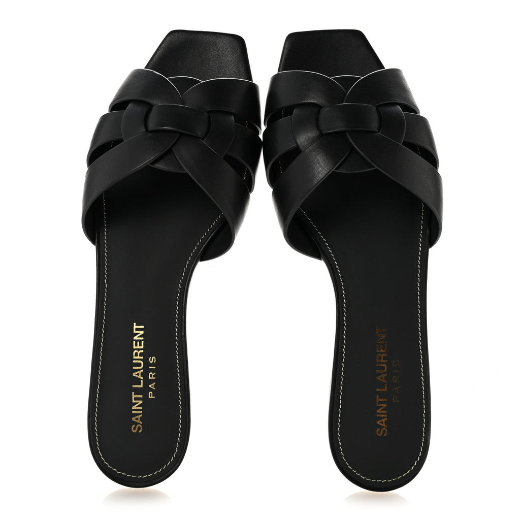 Calfskin Tribute 05 Slide Sandals 36.5 Black