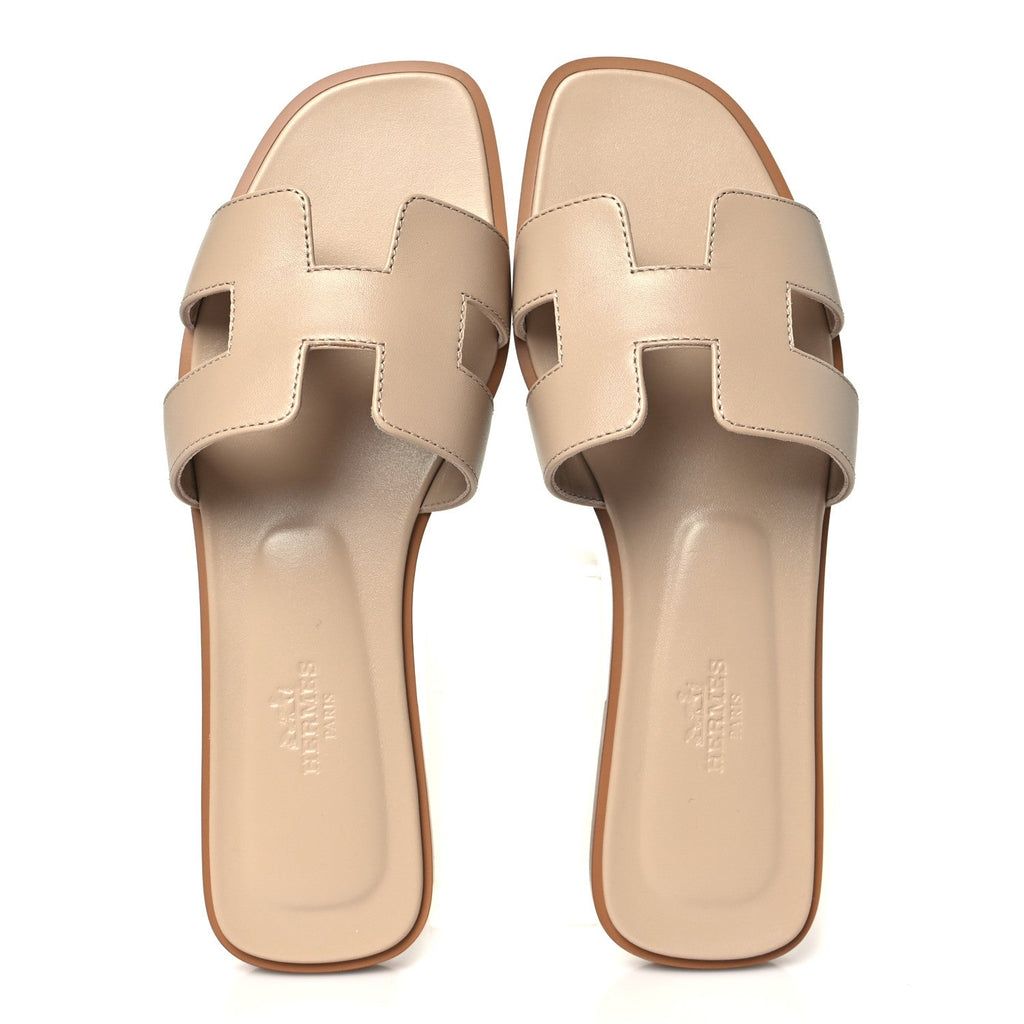 Box Calfskin Oran Sandals 37.5 Beige Nude