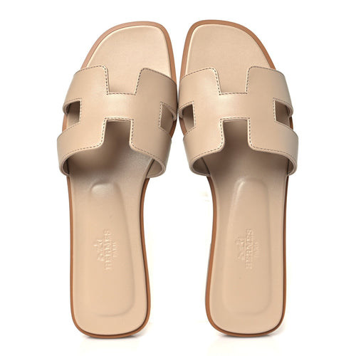 Box Calfskin Oran Sandals 37.5 Beige Nude