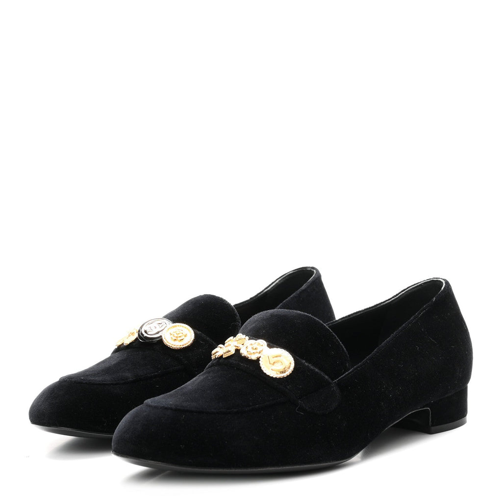 Velvet Moccasin Loafers 40 Black