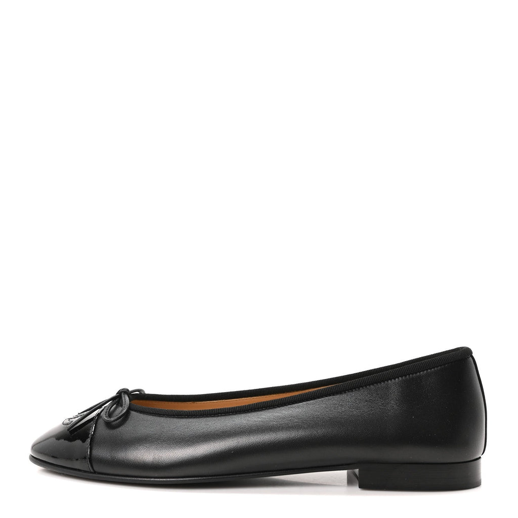 Lambskin Patent Cap Toe Ballerina Flats 39.5 Black
