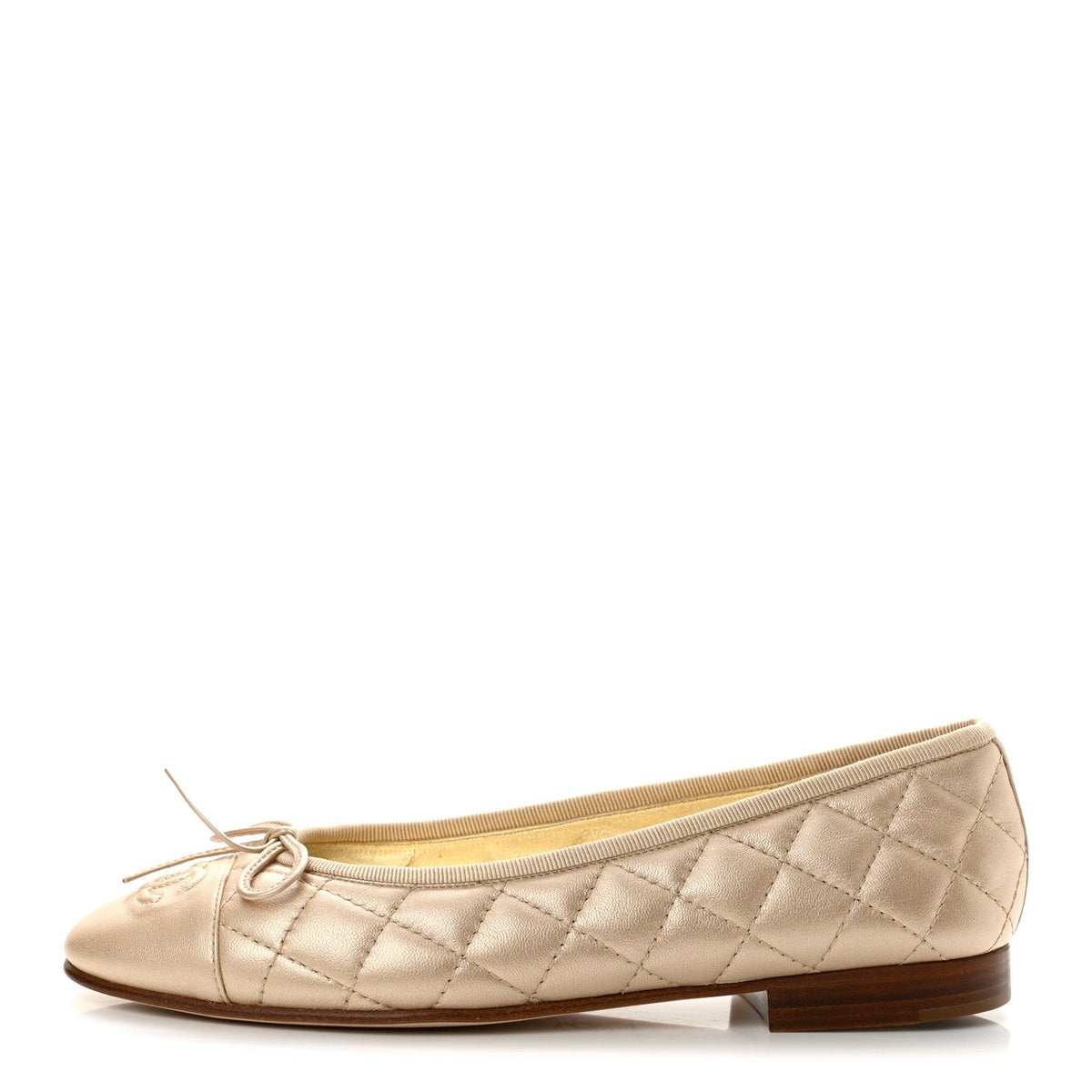Metallic Lambskin Quilted CC Cap Toe Ballerina Flats 37 Light Gold
