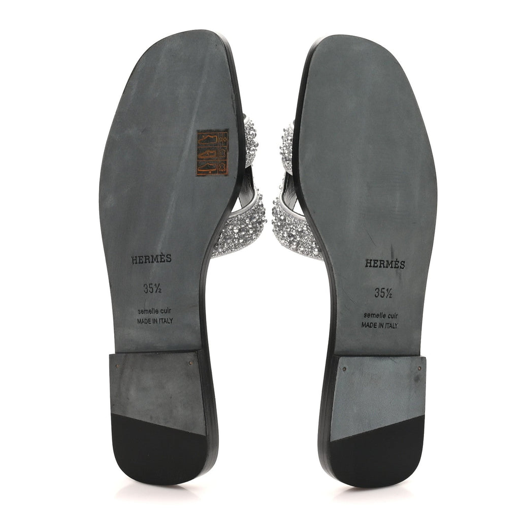 Velvet Goatskin Crystal Beads Oran Sandals 35.5 Gris Argente
