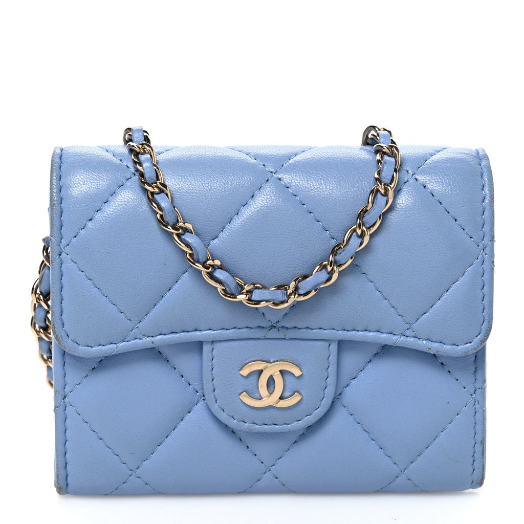 Lambskin Quilted Mini Chain Belt Bag Blue