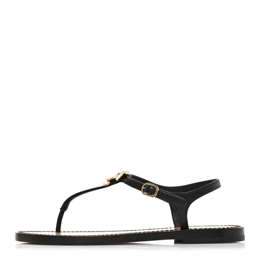 Lambskin CC Thong Sandals 35.5 Black Gold
