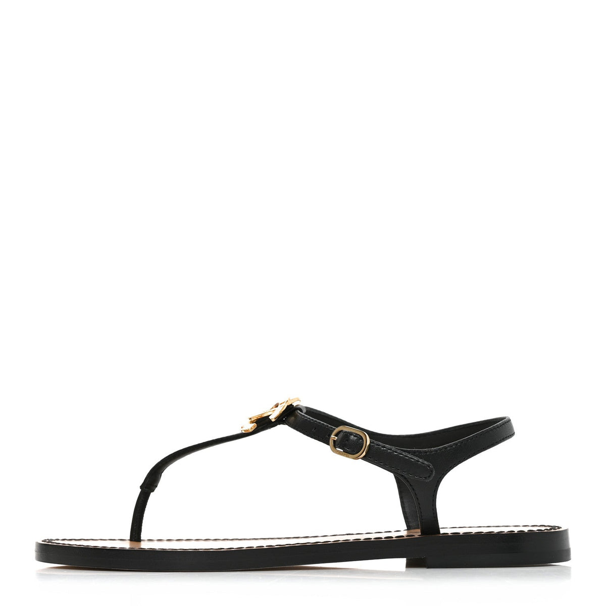 Lambskin CC Thong Sandals 35.5 Black Gold