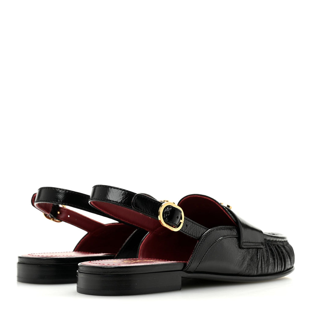 Crumpled Shiny Lambskin CC Slingback Mocassins 38 Black