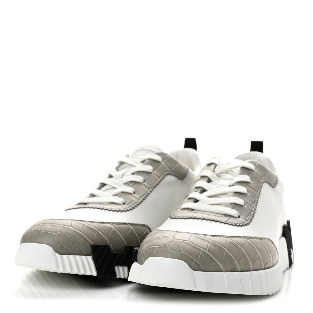 Goatskin Matte Alligator Mens Bouncing Sneaker 44 White Gris Perle