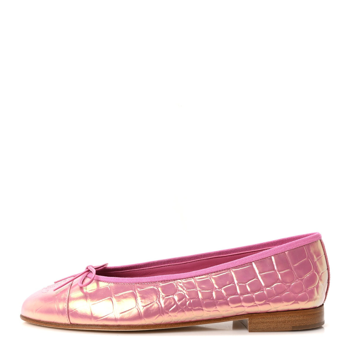 Iridescent Calfskin Crocodile Embossed Ballerina Flats 38 Pink