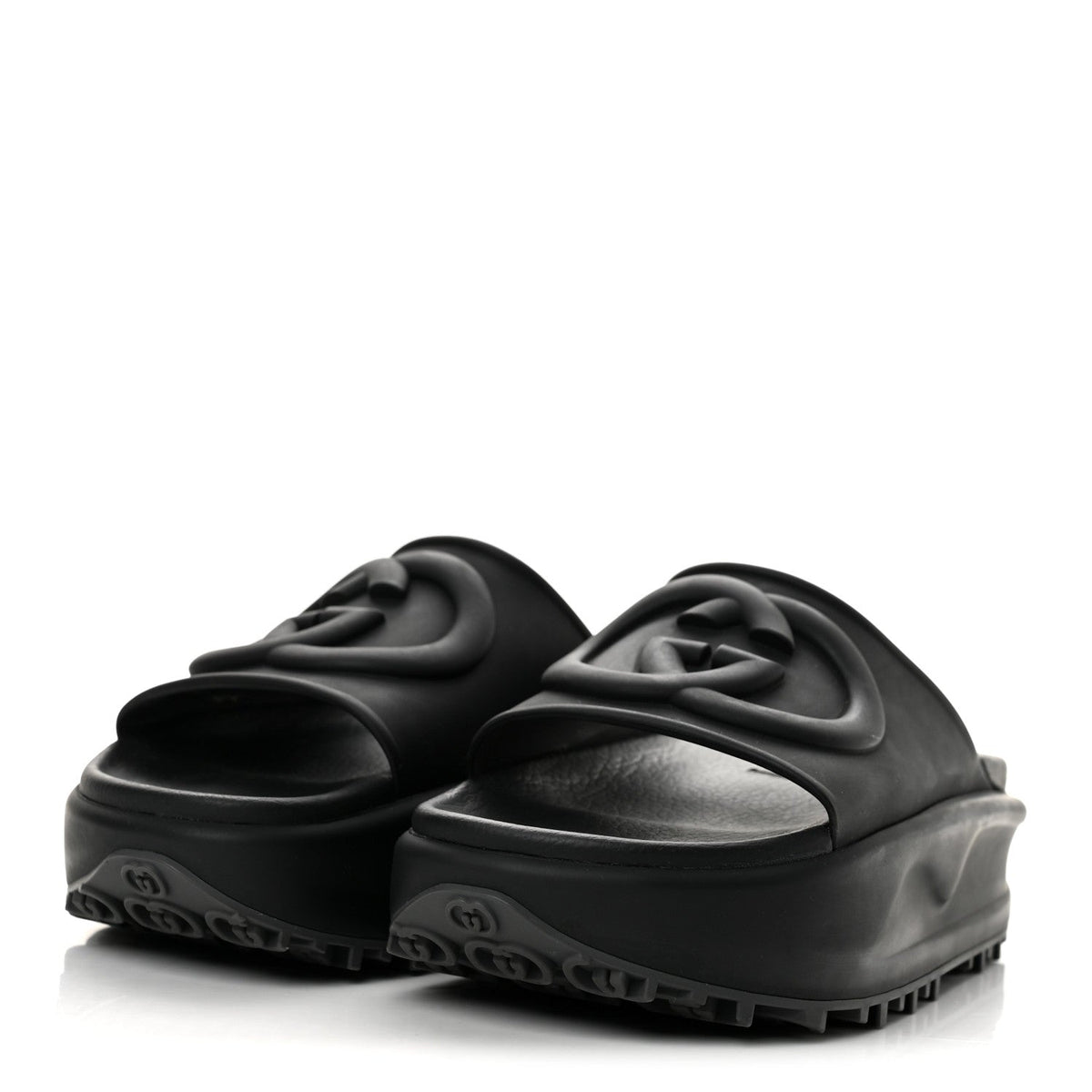 Soft Rubber Womens Interlocking G Platform 42mm Slide Sandals 36 Black