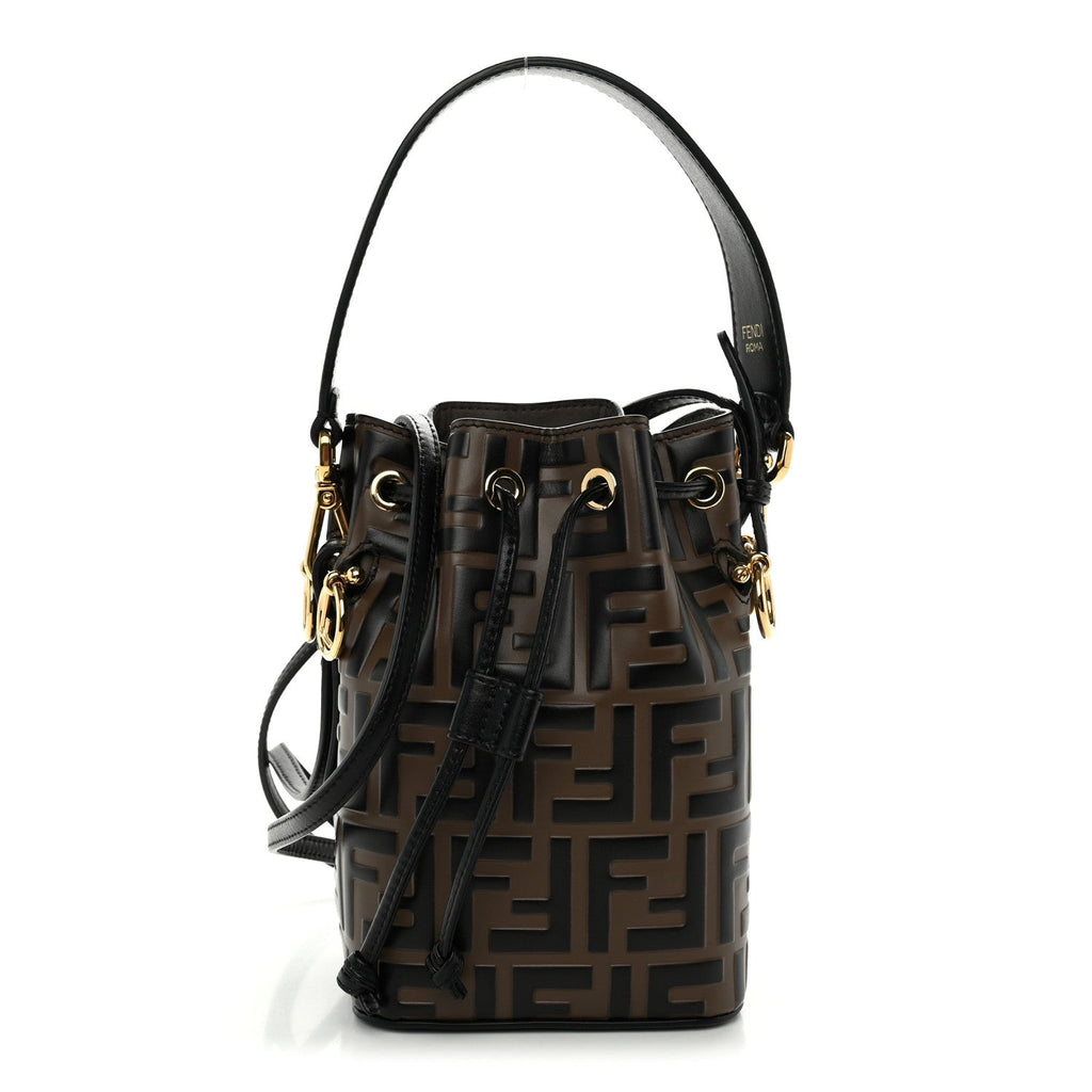 Vitello Liberty F is Fendi Bi-Color FF 1974 Embossed Mini Mon Tresor Bucket Bag Maya Black