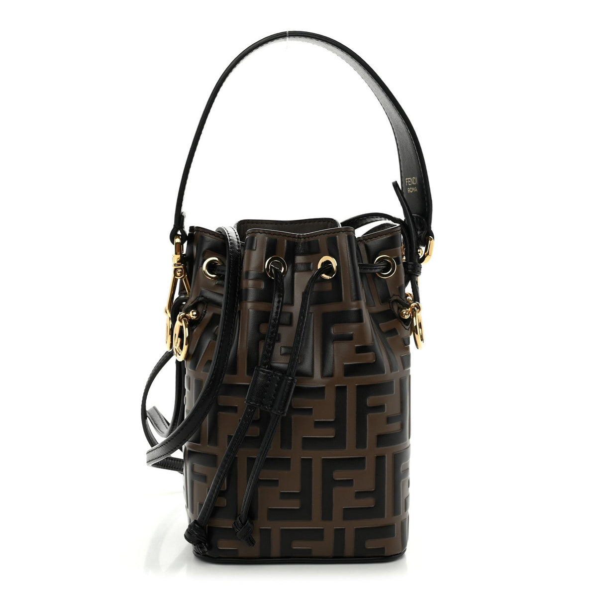 Vitello Liberty F is Fendi Bi-Color FF 1974 Embossed Mini Mon Tresor Bucket Bag Maya Black
