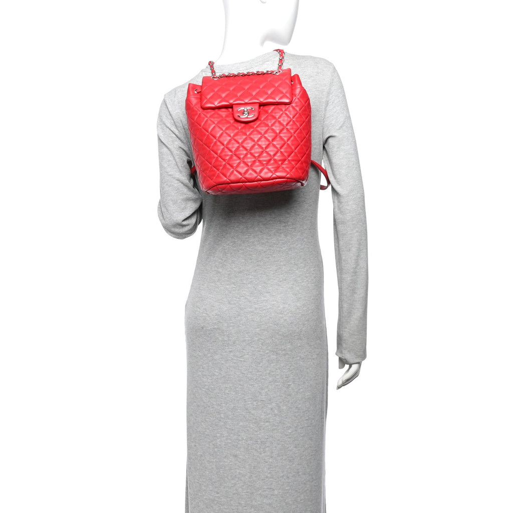 Lambskin Quilted Small Urban Spirit Backpack Red