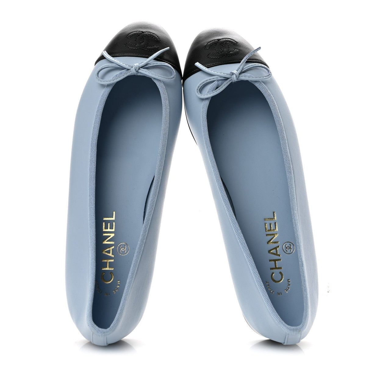 Lambskin Cap Toe CC Ballerina Flats 39.5 Light Blue Black