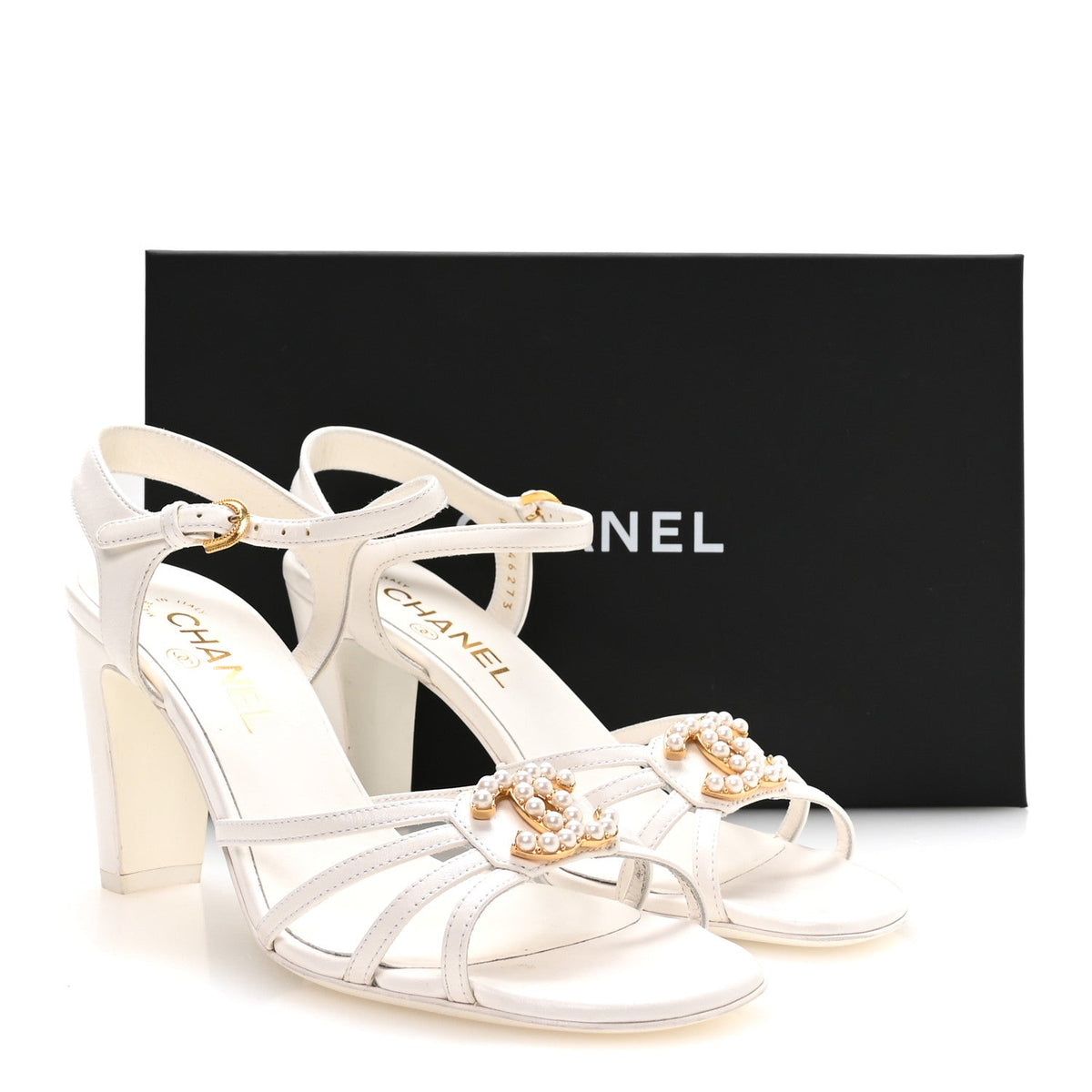 Lambskin Pearl CC Sandals 38 White