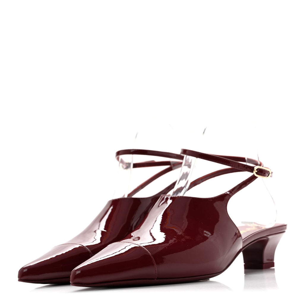 Patent Calfskin Cap Toe CC Slingback Pumps 38 Dark Burgundy