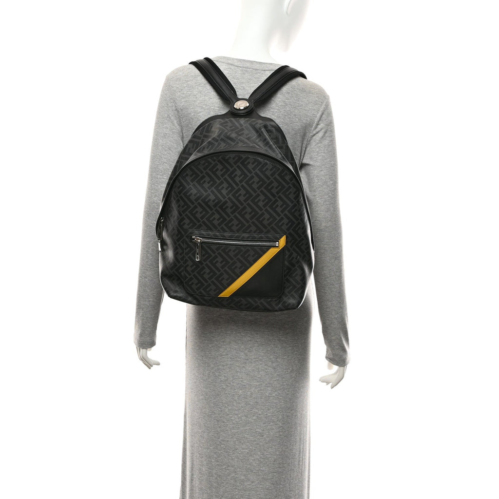 Glazed Fabric Vitello King FF 1974 Diagonal Medium Chiodo Backpack  Black Sunflower