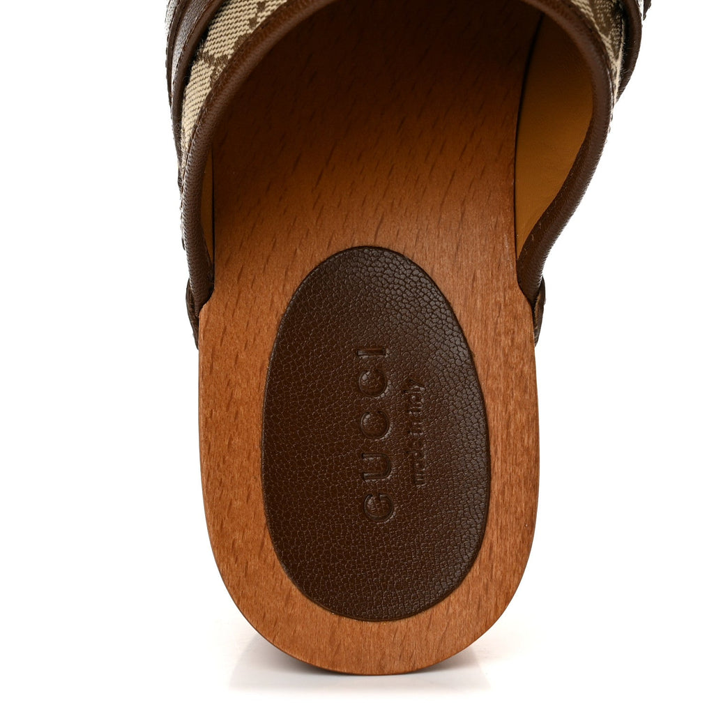 Monogram Goatskin Horsebit Clog Mules 36.5 Beige Ebony Brown Sugar