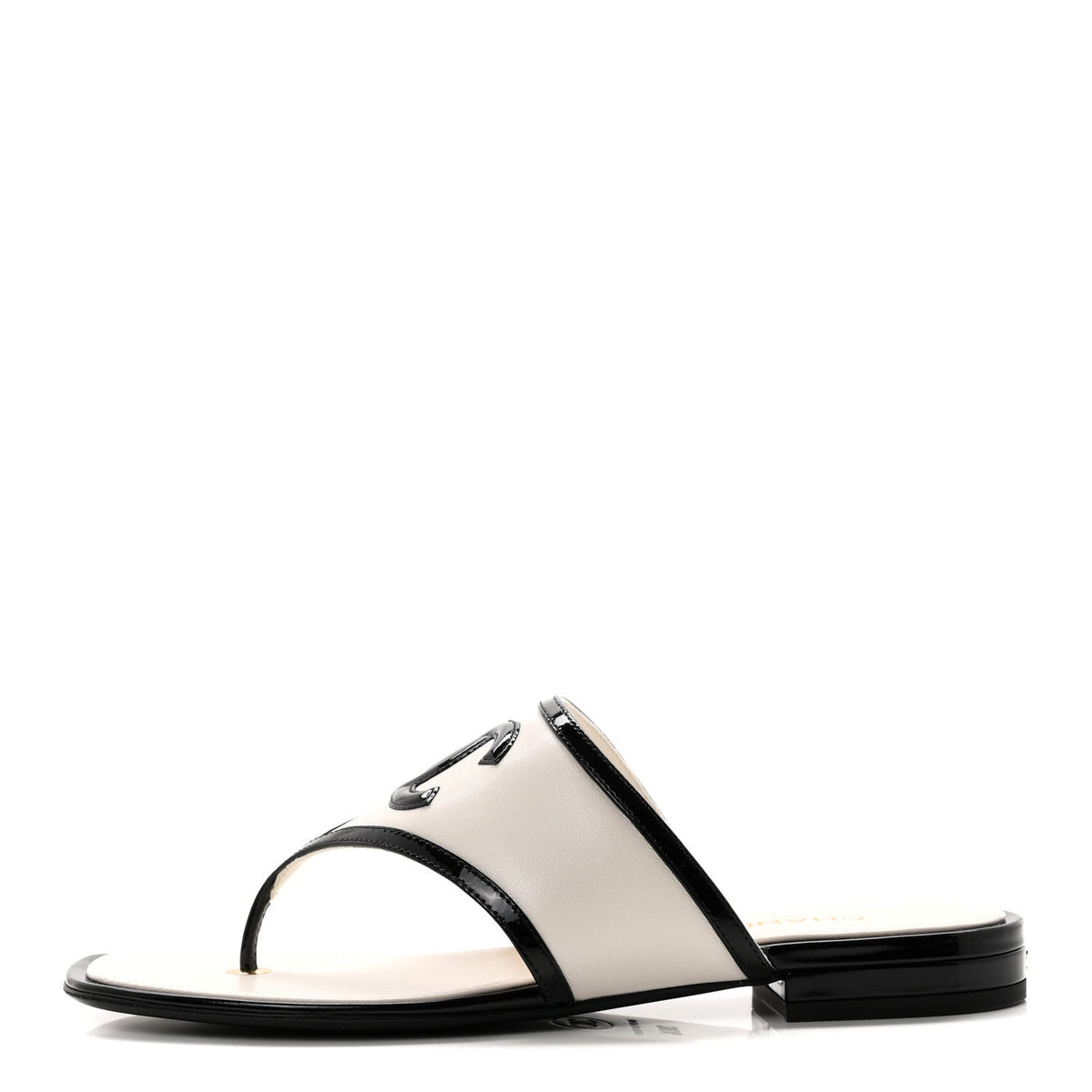 Lambskin Patent Calfskin CC Thong Sandals 36.5 White Black