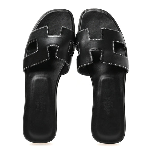 Box Calfskin Oran Sandals 37 Black