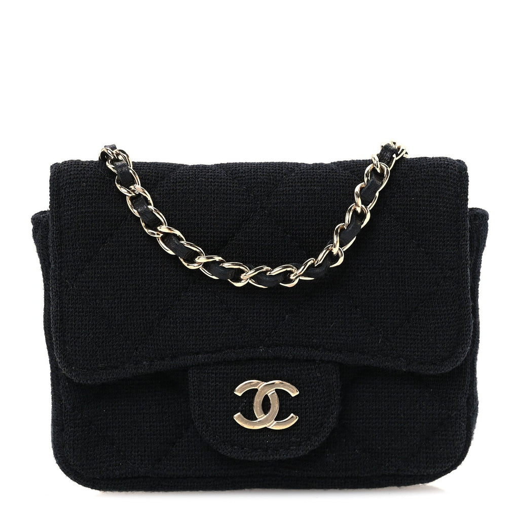 Jersey Quilted Flap Chain Waist Bag Black