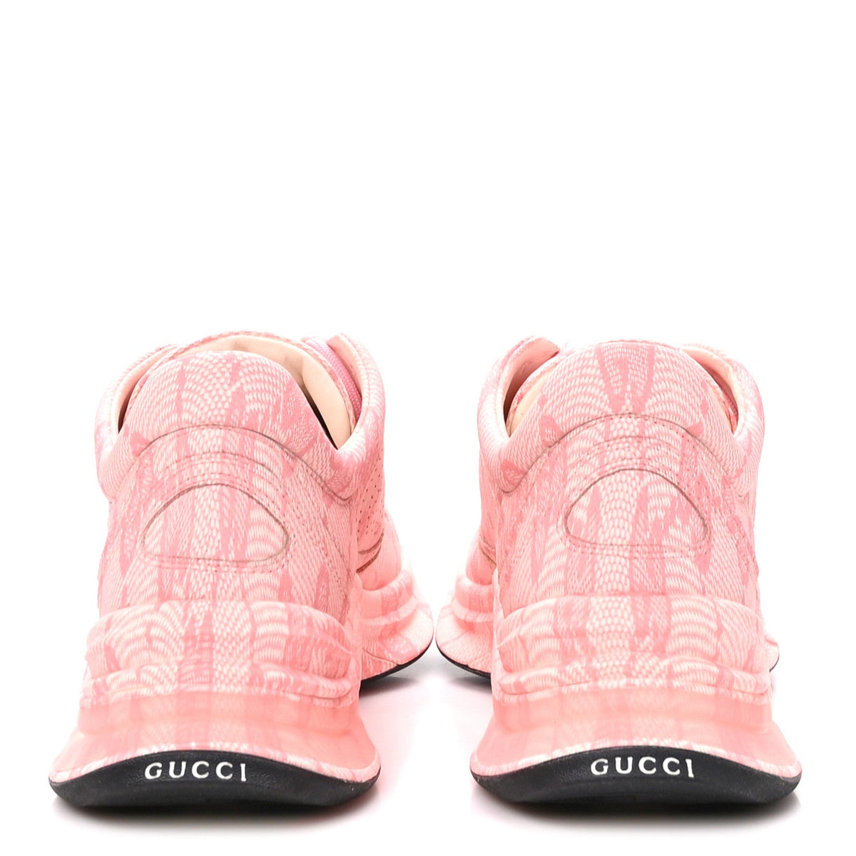 Ultralight Plume Calfskin Monogram Printed Womens Gucci Run Sneakers 39 Pale Pink