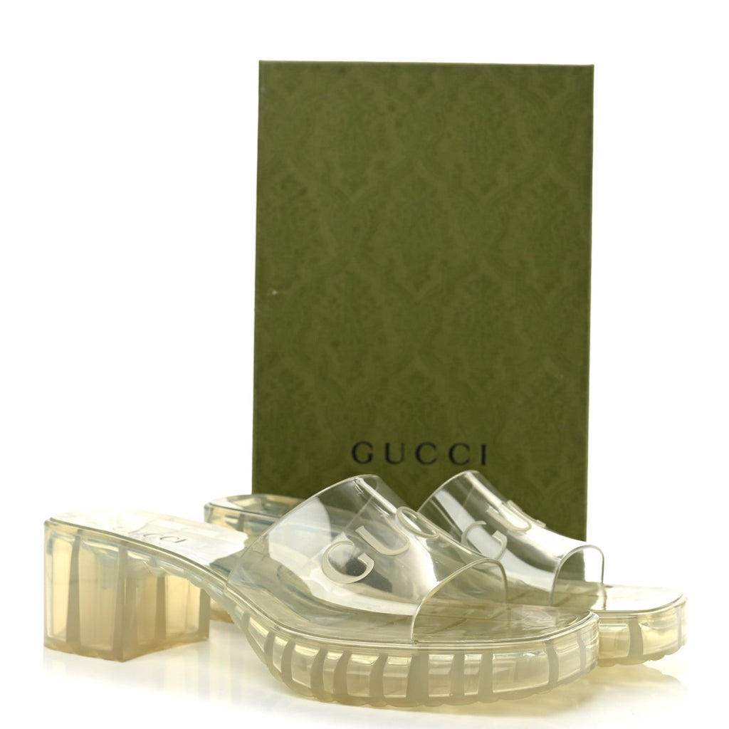Rubber Gucci Logo Womens Platform 20/60mm Slide Sandals 40 Transparent