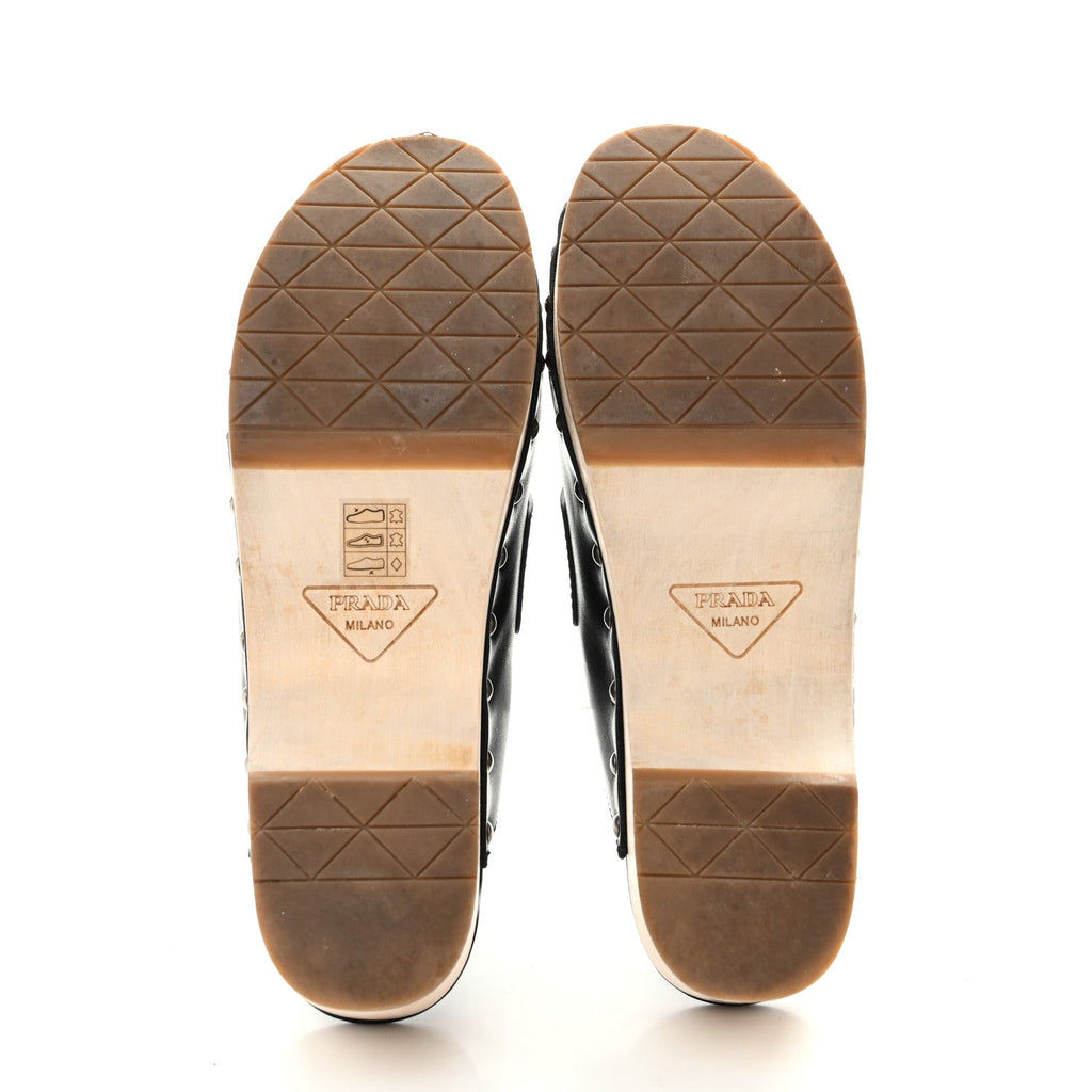 Natural Calfskin Metal Triangle Logo 45mm Clogs 40 Black Sabbia