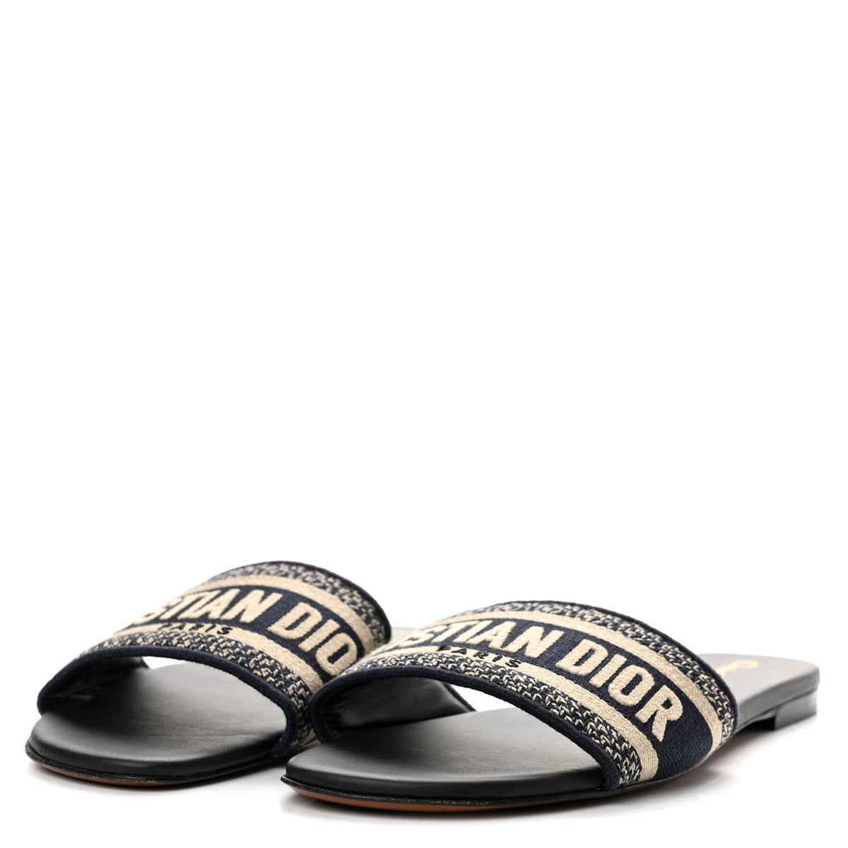 Canvas Embroidered Dway Mules Slide Sandals 37.5 Deep Blue
