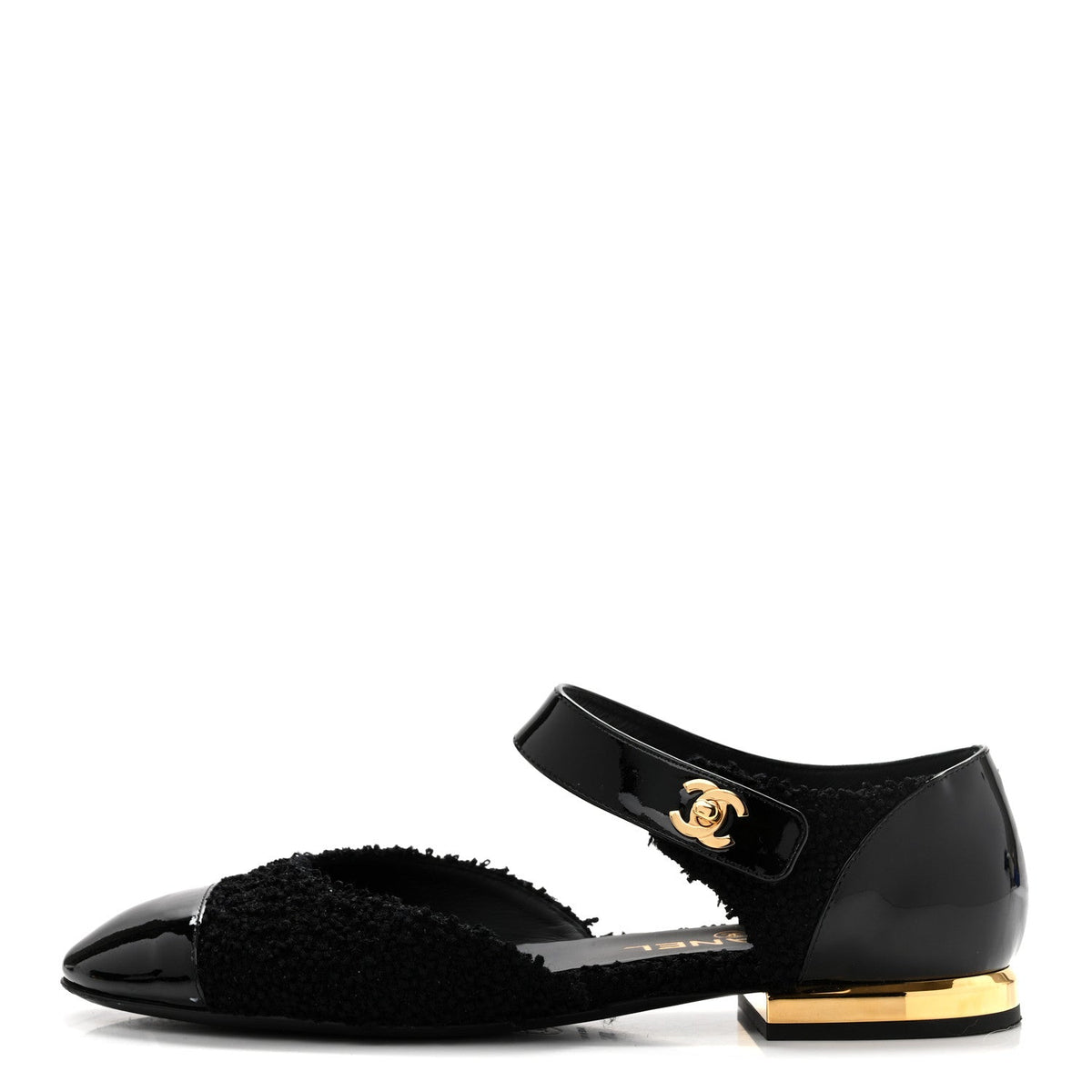 Tweed Patent Cap Toe Ballerina Flats 37.5 Black