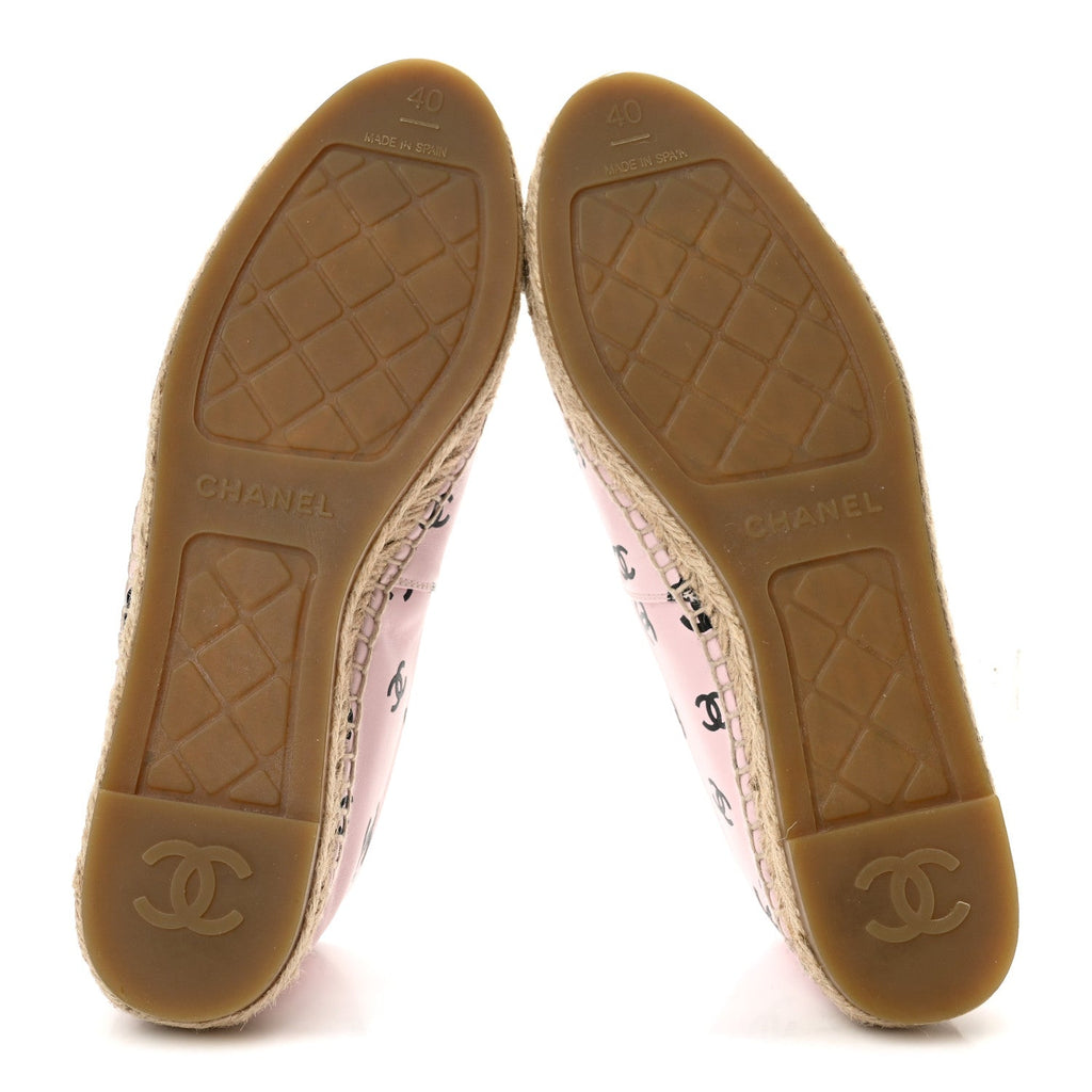 Lambskin Printed Coco Beach Espadrilles 40 Light Pink Black