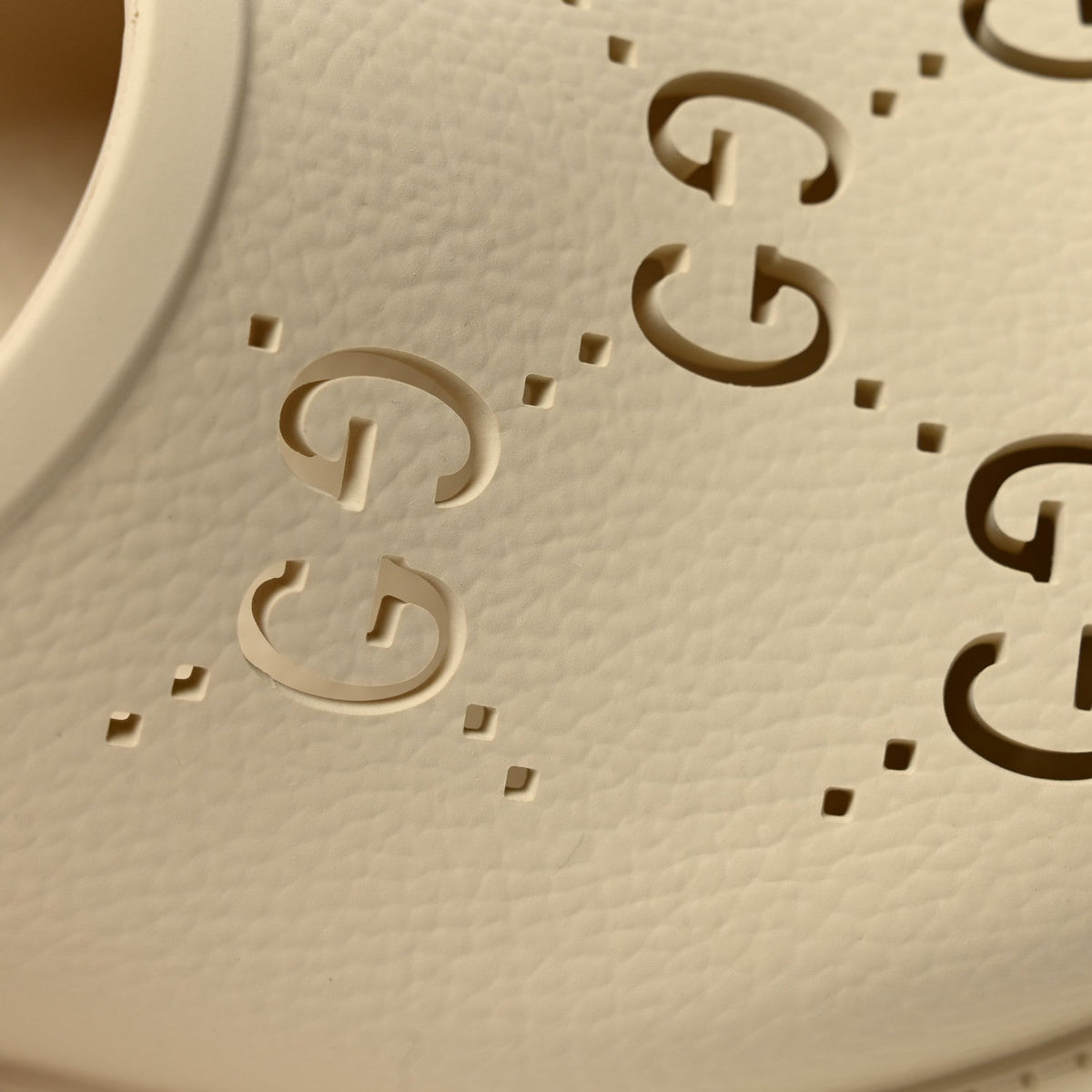 Rubber Monogram GG Go Through Platform Slide Clogs 39 Mystic White
