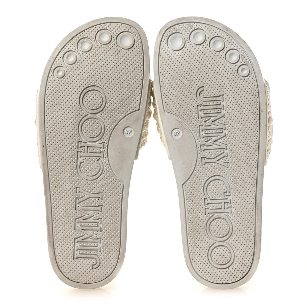 Canvas Pearl Embellished Fitz Slide Sandals 37 White