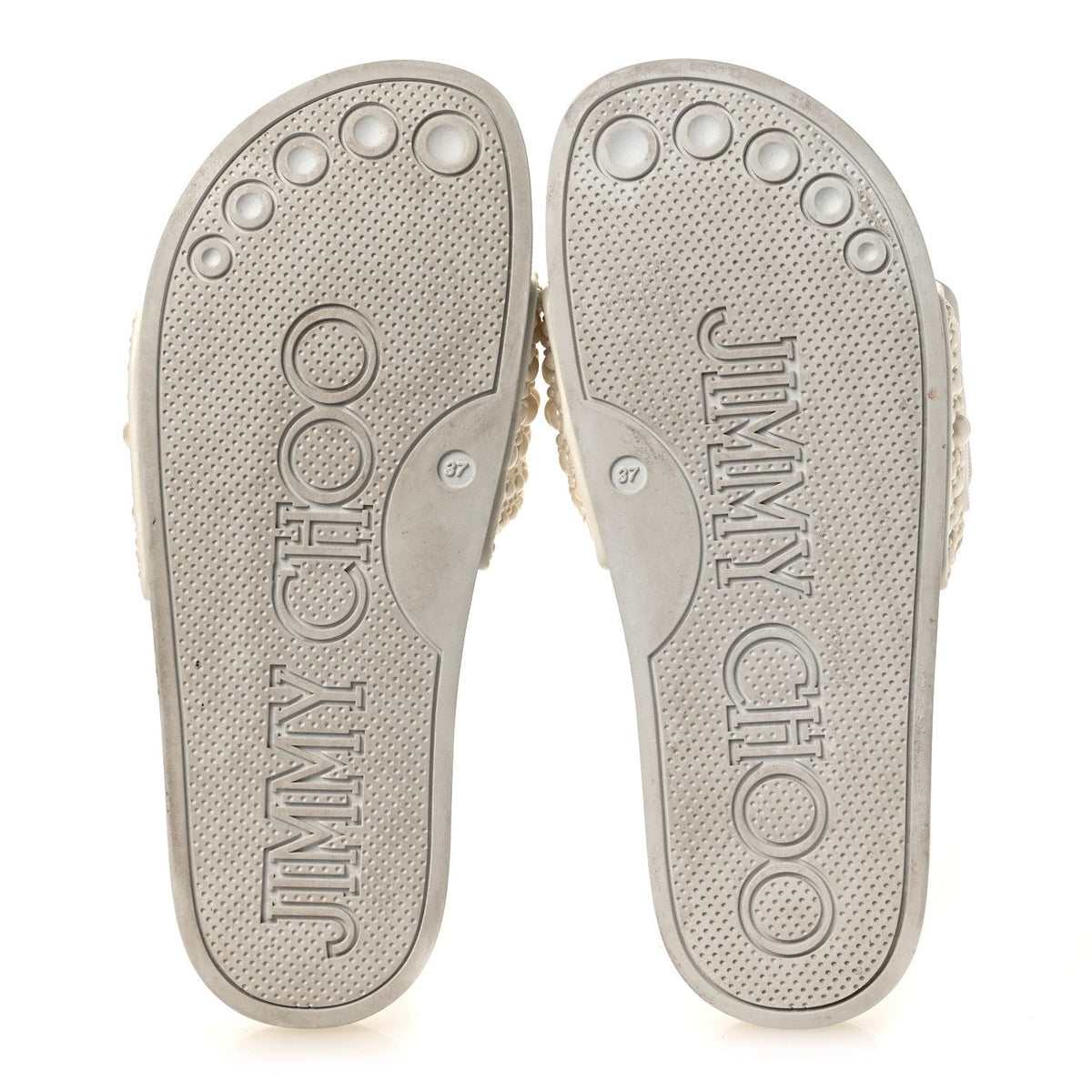 Canvas Pearl Embellished Fitz Slide Sandals 37 White