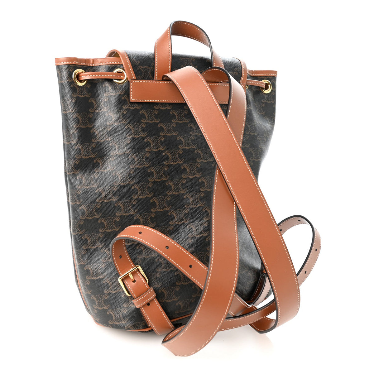 Triomphe Canvas Calfskin Folco Backpack Tan