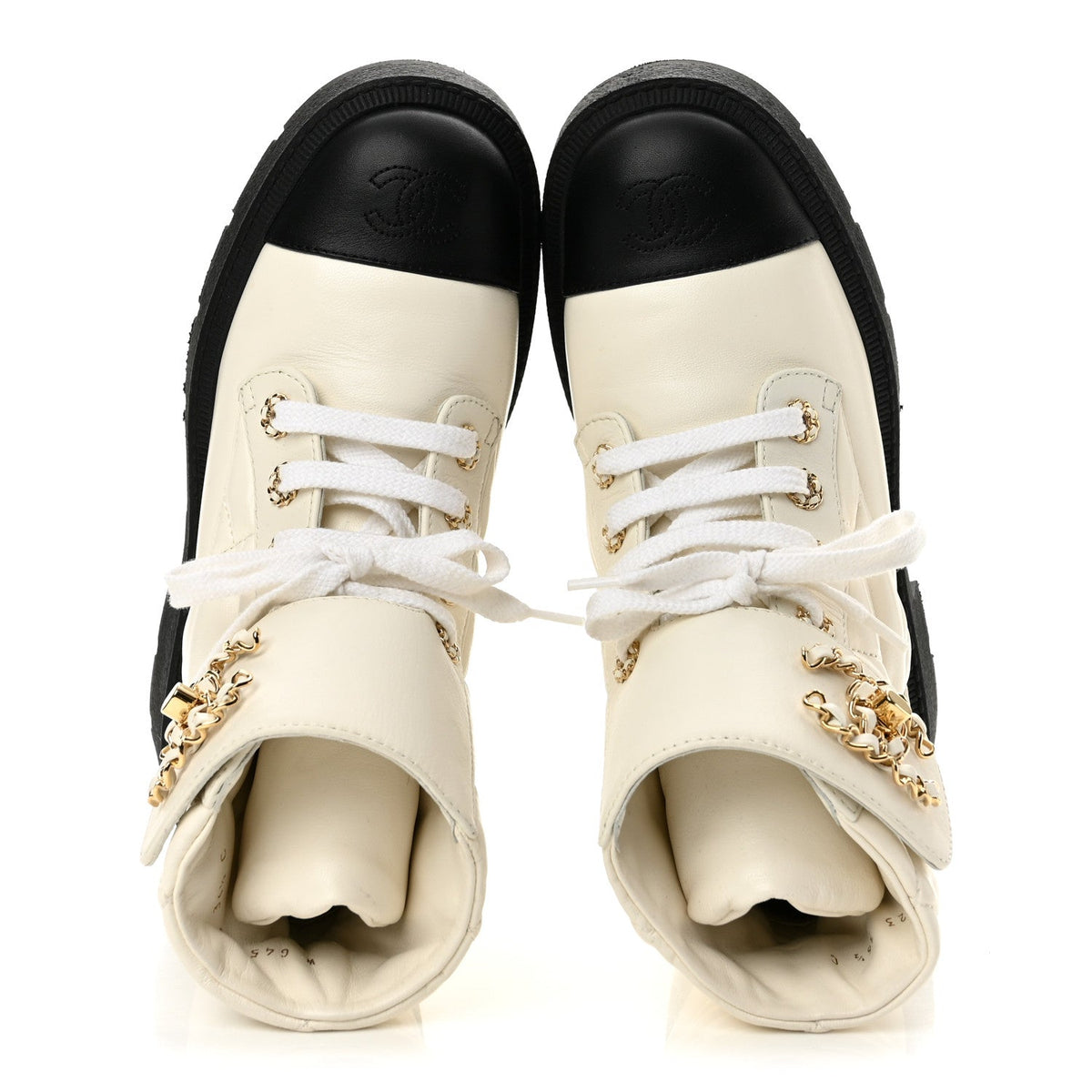 Lambskin Calfskin Quilted Lace Up Combat Boots 36.5 White Black