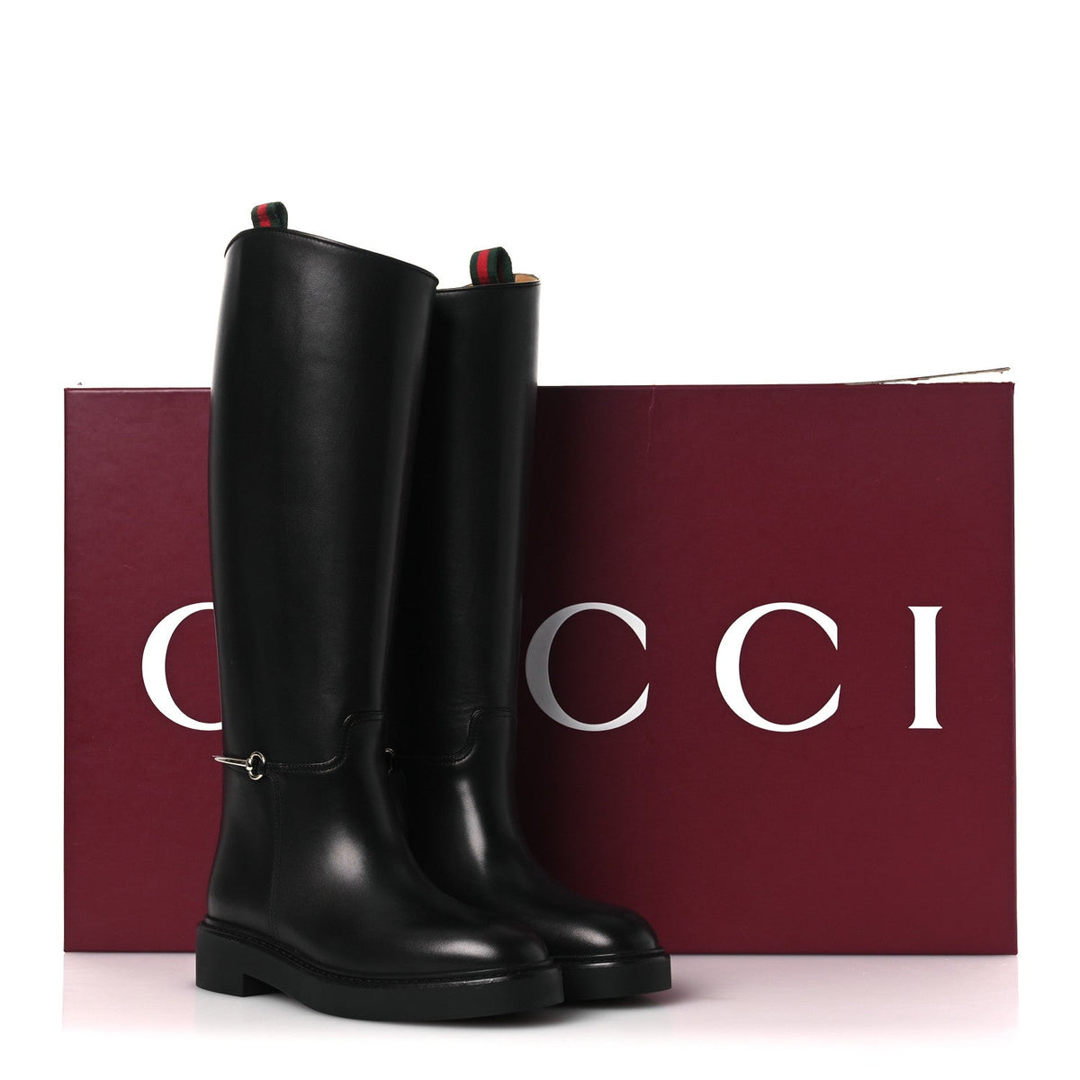 Shiny Calfskin Michelangelo Slim Horsebit Riding Boots 36 Black