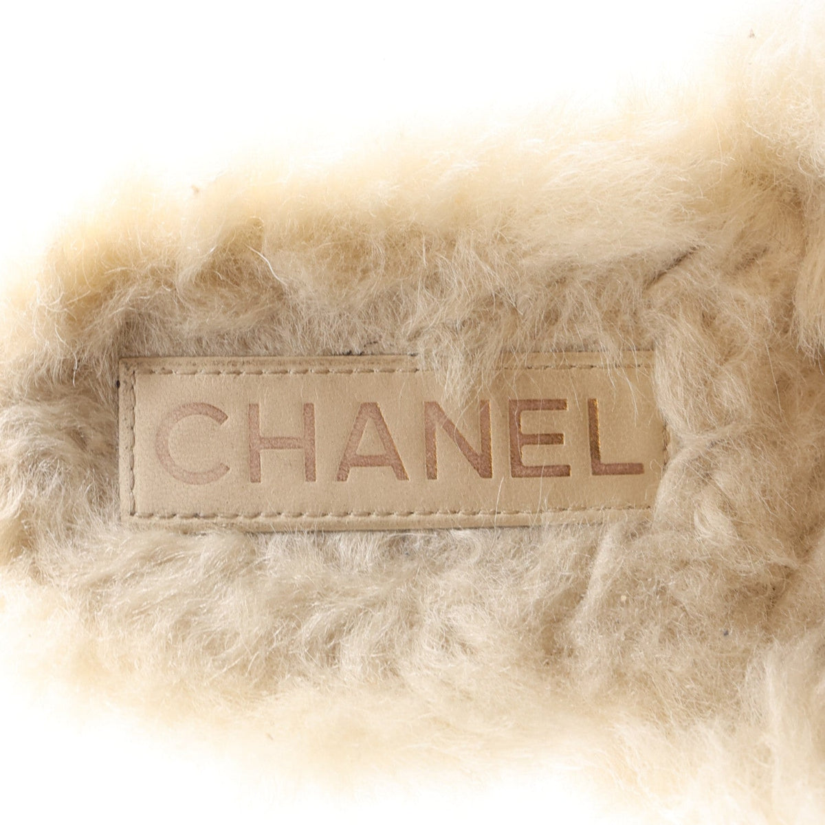 Suede Shearling CC Cap Toe Mules 37 Beige Black