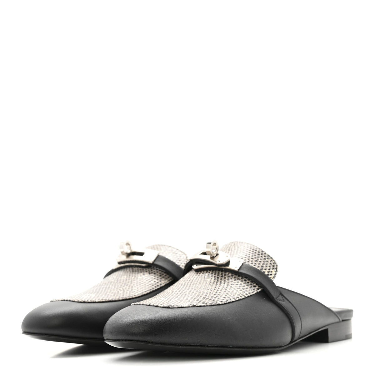 Lizard Calfskin Oz Mules 37 Ombre Black