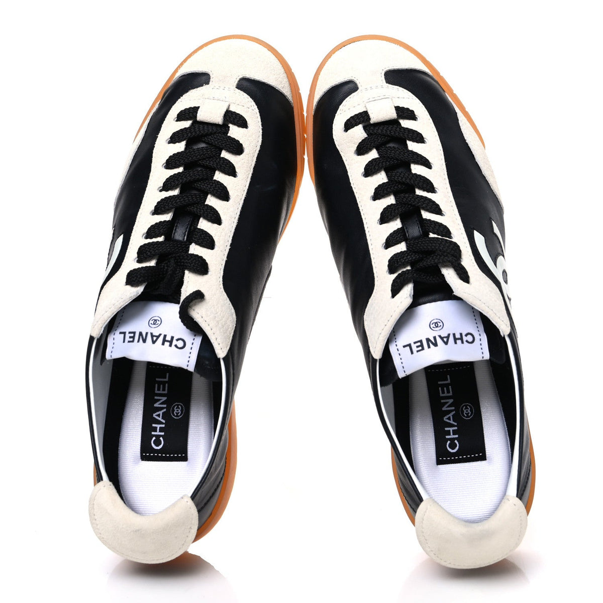 Calfskin Embossed Suede Womens CC Sneakers 38.5 Black White