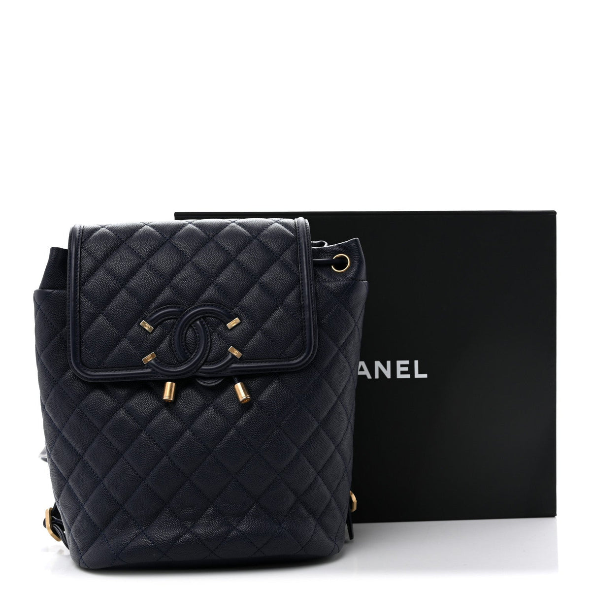 Caviar Quilted Filigree Backpack Navy